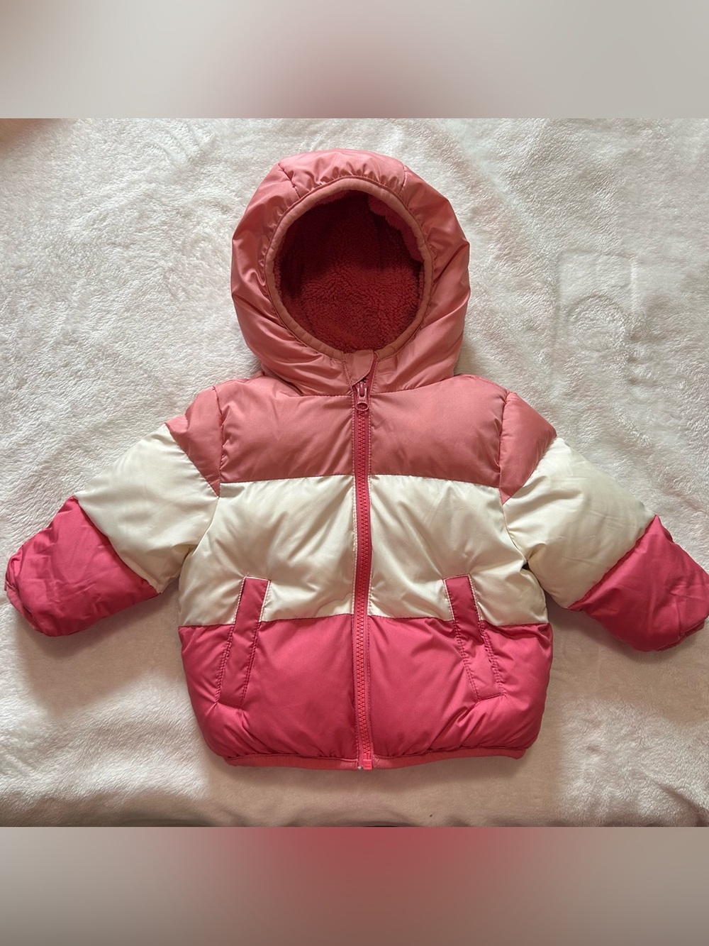 Swiss Tech Puffer Pink Color Block Coat 12 Month